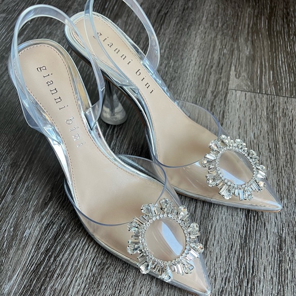 GIANNI BINI Vivyee Clear Rhinestone Sling Back Pointy Toe Heels - Picture 6 of 9